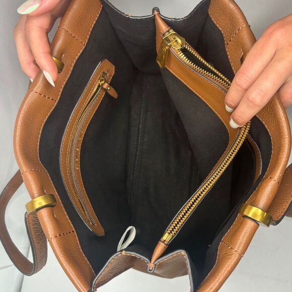 Etienne Aigner Colette Pebble Leather Shoulder Bag Toffee Dual Compartment - Picture 7 of 10